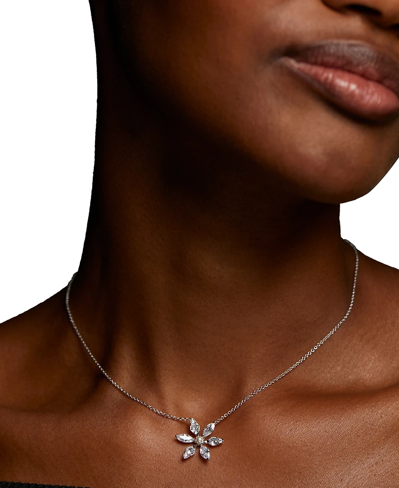 Eliot Danori Cubic Zirconia & Imitation Pearl Flower Pendant Necklace, 16" + 2" extender, Exclusively at Macy's