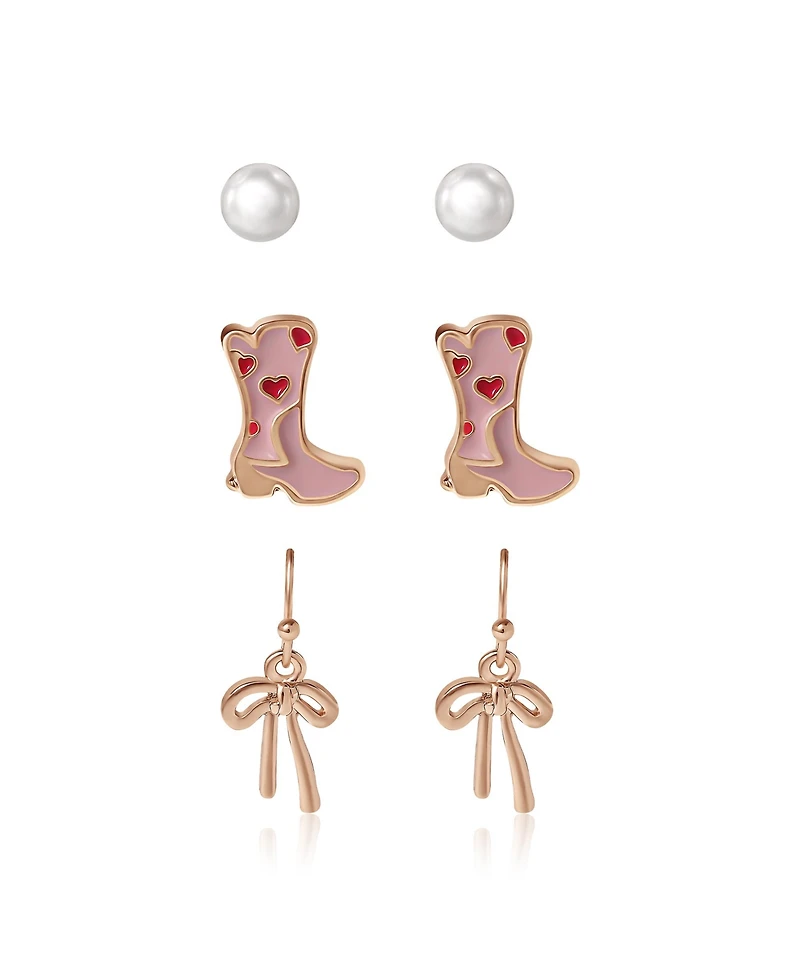 Jessica Simpson Imitation Gold Plated 3-Pack Stud Earrings Set