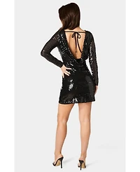 Bebe Women's Cowl Back Sequin Mini Dress