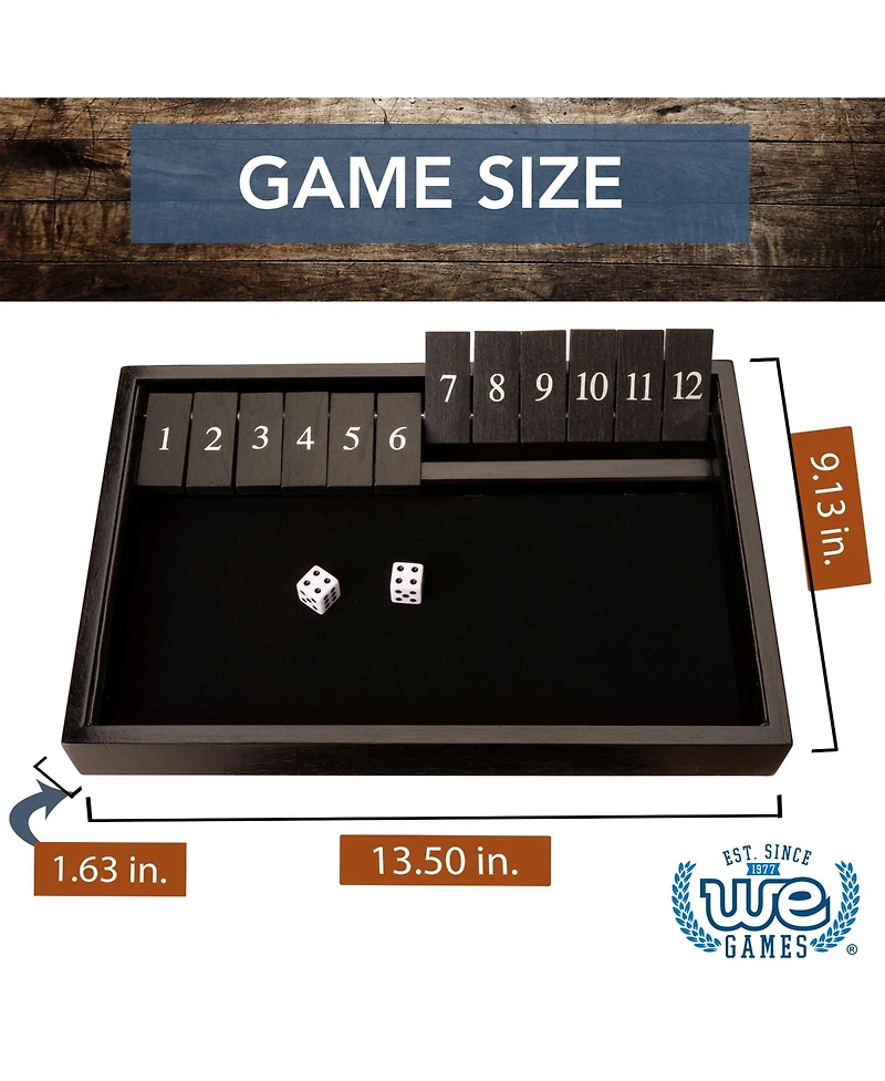 We Games 12 Number Shut the Box Board Game, Black Stained Wood, 13.5 in.