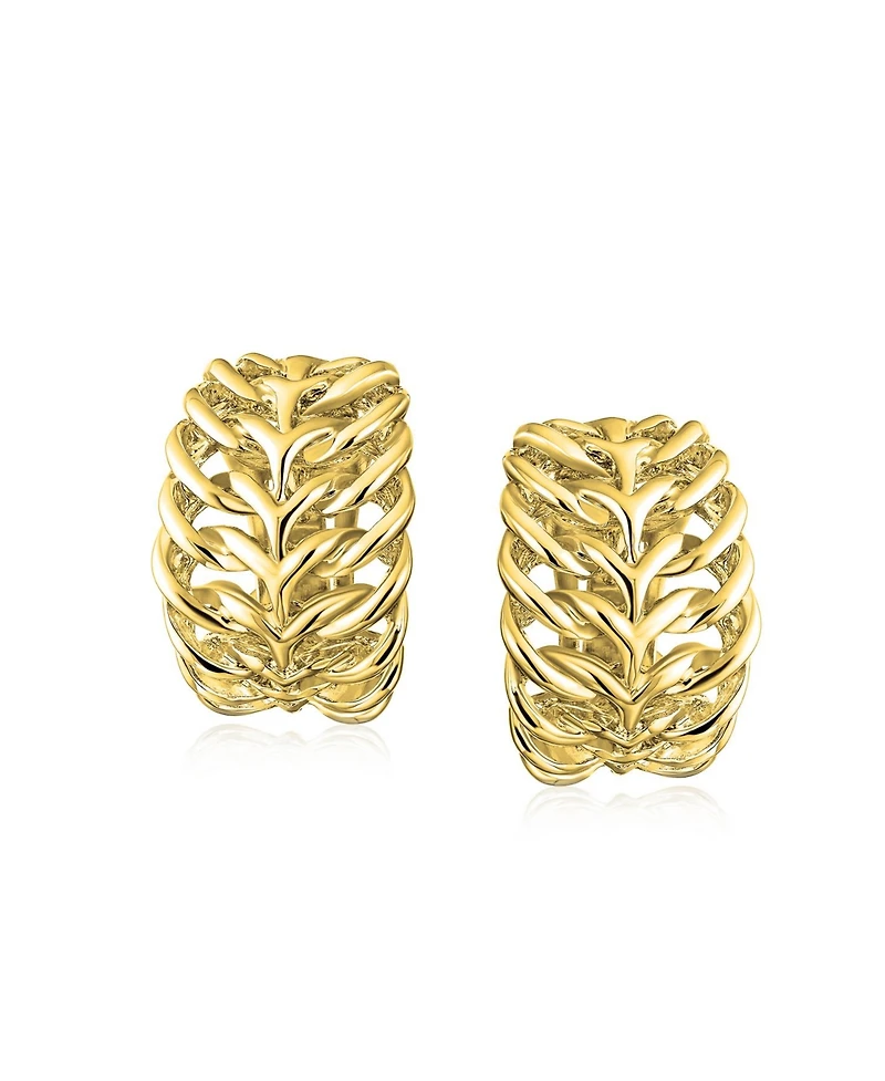 Bling Jewelry Set of 2 Open Weave Leaf Design Clip-On Earrings For Non-Pierced Gold Plated