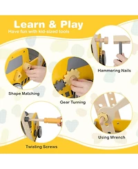 Costway 2-In-1 Montessori Wooden Baby Walker with Learning Activities Adjustable Speed