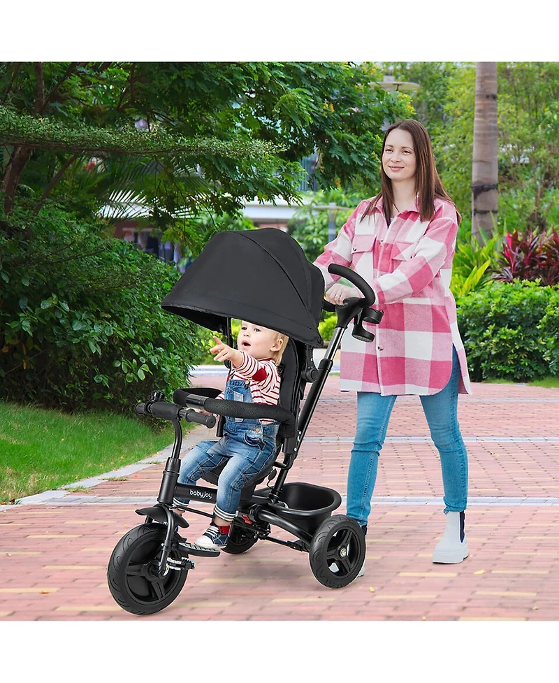 Gymax 4-in-1 Baby Tricycle Toddler Trike w/ Reversible Seat Canopy & Push Handle