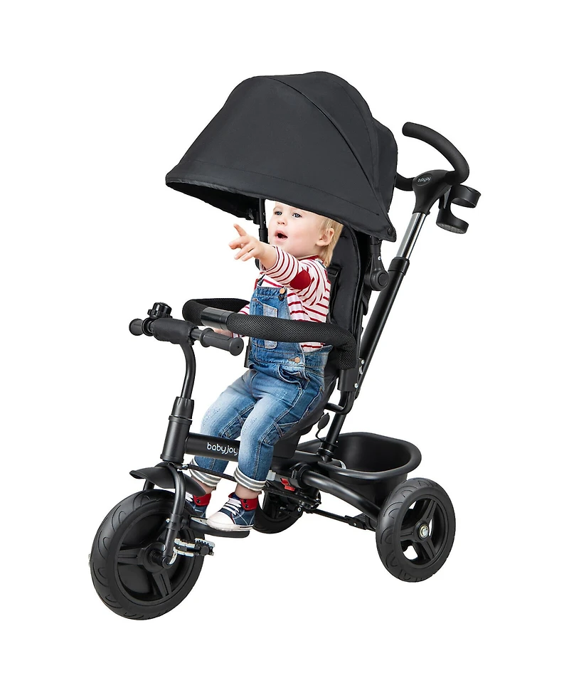Gymax 4-in-1 Baby Tricycle Toddler Trike w/ Reversible Seat Canopy & Push Handle