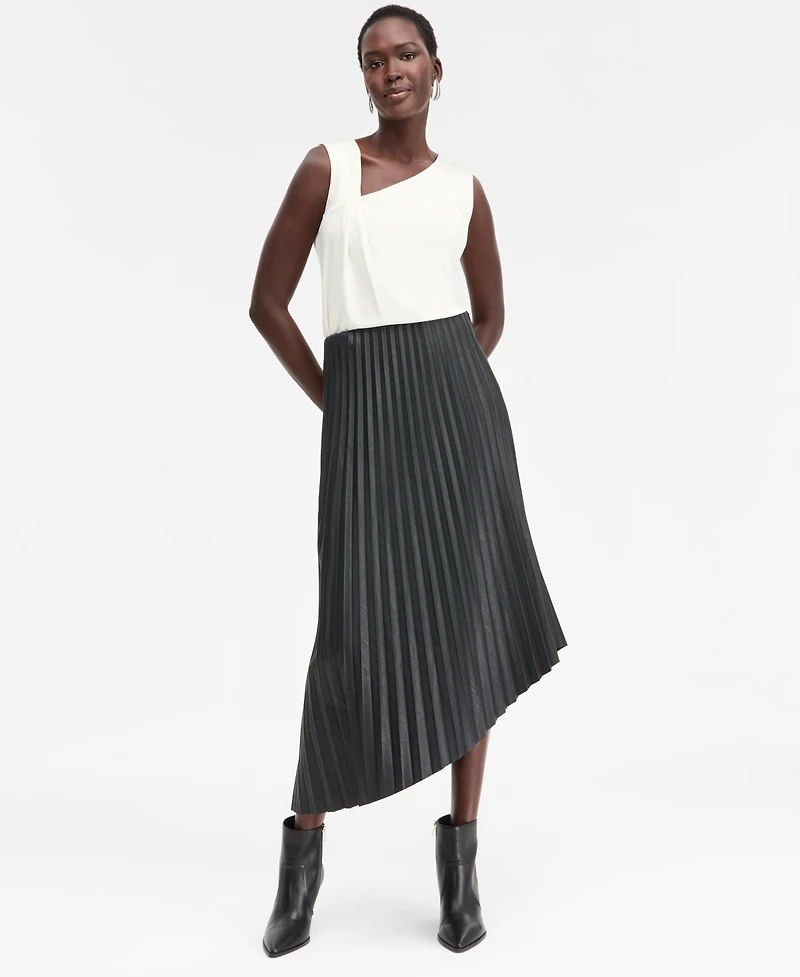 I.n.c. International Concepts Women's Pleated Faux-Leather Asymmetrical Skirt, Macy's Exclusive