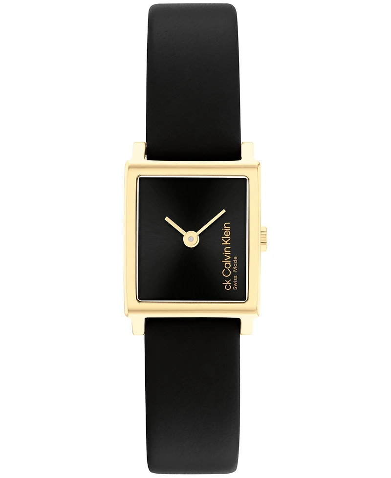 Calvin Klein Women's Elongated Black Leather Strap Watch, 18.5 x 20.5mm