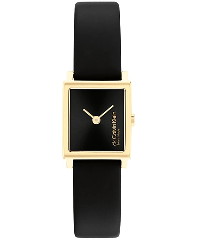 Calvin Klein Women's Elongated Black Leather Strap Watch, 18.5 x 20.5mm