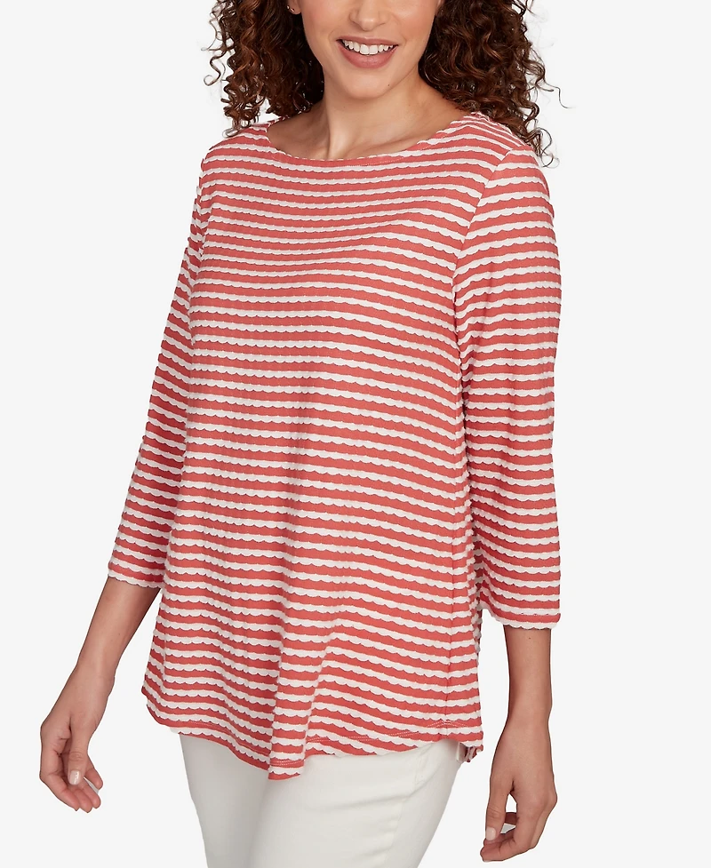 Ruby Rd. Petite Scalloped Texture Stripe Top