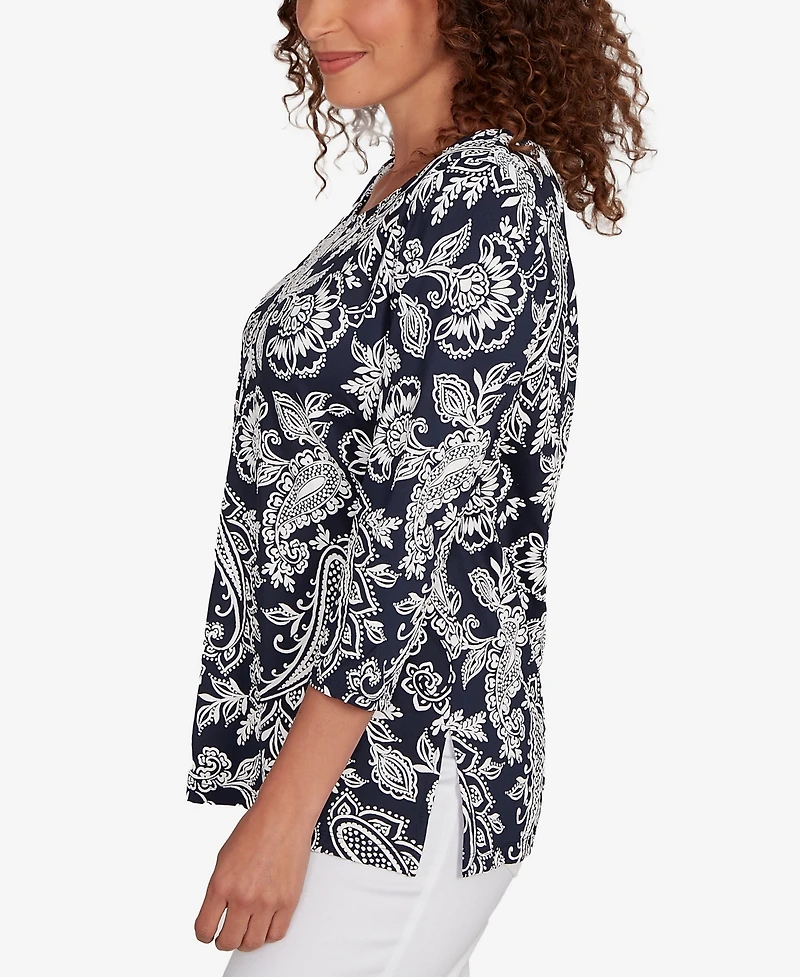 Ruby Rd. Petite Jacobean Paisley Puff Print Top