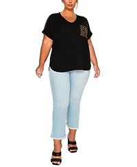 Coin 1804 Plus Pebble Mesh Pocket Shoulder Rolled Sleeve Top