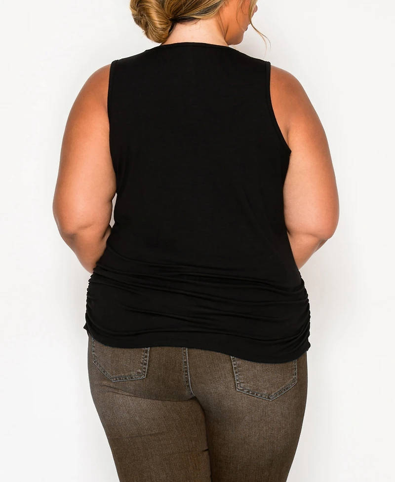 Coin 1804 Plus Pebble Mesh Inset Side Ruched Tank Top