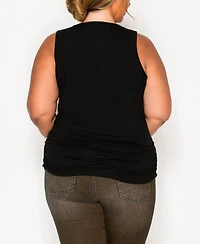 Coin 1804 Plus Pebble Mesh Inset Side Ruched Tank Top