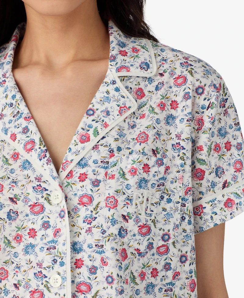 Lauren Ralph Short Sleeve Notch Collar Boxer Pajama Set