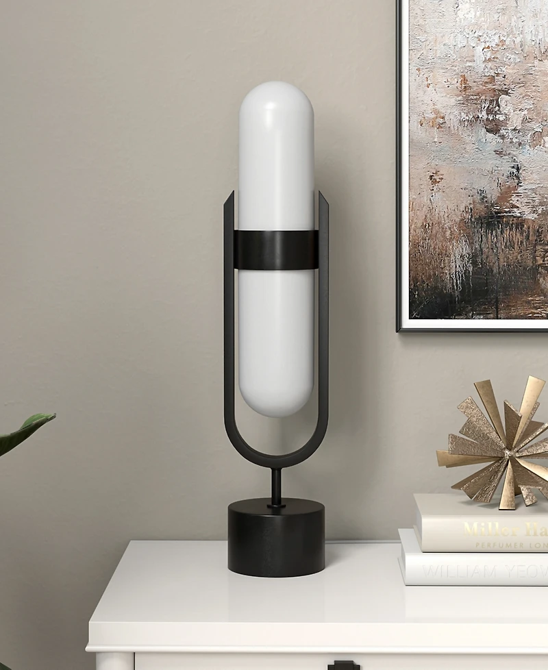 Hudson & Canal Blair 25" Metal Pill-Shaped Table Lamp with Milk Glass Shade