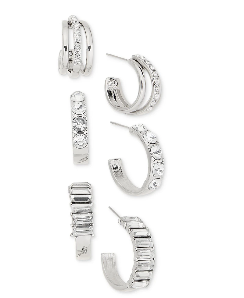I.n.c. International Concepts Glass Stone Hoop Earrings, Set of 3, Macy's Exclusive