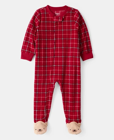 Carter's Baby Boys Plaid-Print Fleece Loose-Fit 1-Piece Footed Pajamas