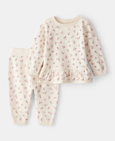 Carter's Baby Girls Cotton Floral-Print Long-Sleeve T-Shirt & Pants, 2 Piece Set
