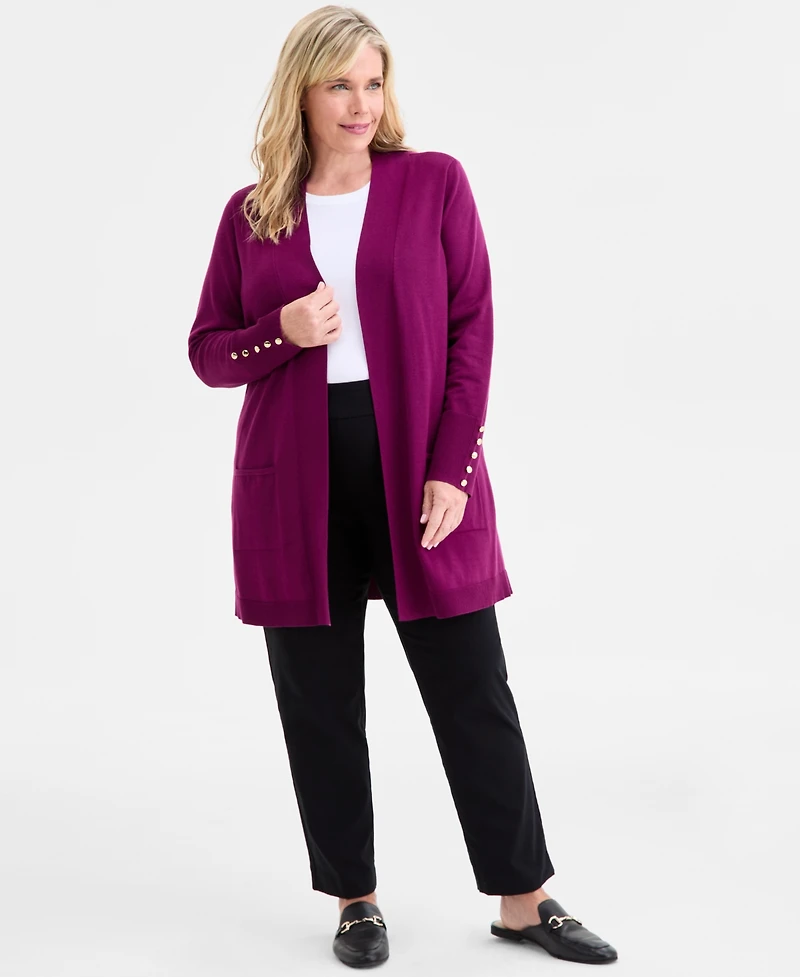 Jm Collection Plus Open-Front Long-Sleeve Cardigan, Exclusively at Macy's