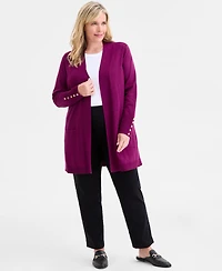 Jm Collection Plus Open-Front Long-Sleeve Cardigan, Exclusively at Macy's