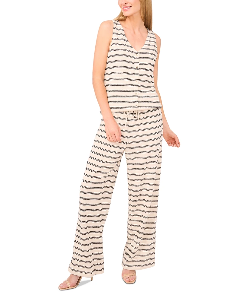 CeCe Women's Striped Knit Button Front Vest