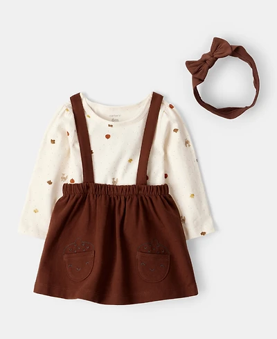 Carter's Baby Girls Cotton Turkey-Print Bodysuit, Headband & Suspender Skirt, 3 Piece Set