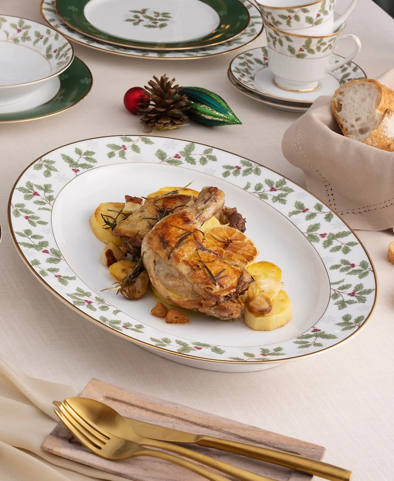 Noritake Holly & Berry Gold Oval Platter