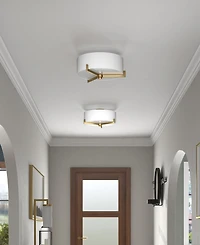 Hudson & Canal Hamlin 8.25" Metal 2-Light Semi Flush Mount with Fabric Shade