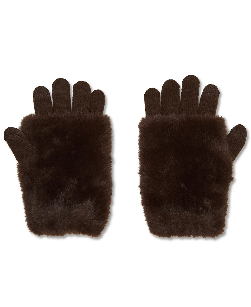 Steve Madden Faux-Fur-Cuff Cozy Knit Gloves
