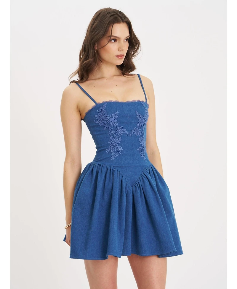 Miss Circle Women's Zafira Cotton Denim Drop Waist Corset Mini Dress