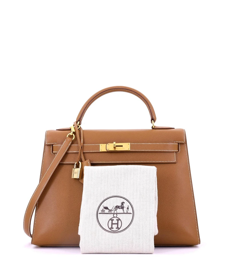 Pre-Owned Hermes Kelly 32 Handbag Brown Courchevel with Gold Hardware