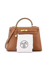 Pre-Owned Hermes Kelly 32 Handbag Brown Courchevel with Gold Hardware