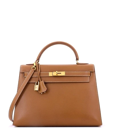 Pre-Owned Hermes Kelly 32 Handbag Brown Courchevel with Gold Hardware