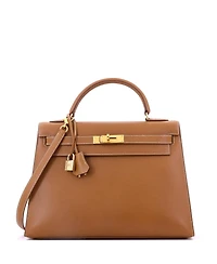 Pre-Owned Hermes Kelly 32 Handbag Brown Courchevel with Gold Hardware