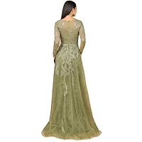 Lara Women's Long Sleeve Gown with Overskirt & High Neck