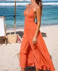 Cupshe Women's Rust & Roses Orange Maxi Beach Dress