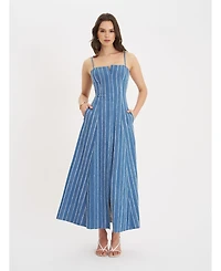 Miss Circle Women's Abygail Stripe Cotton Denim Maxi Dress