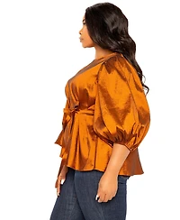 Buxom Couture Plus Size Tie Waist Voluminous Sleeve Blouse