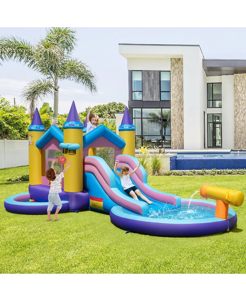 Gymax Kids Inflatable Water Slide w/ Slide Splash Pool Water Cannon w/ 680W Blower