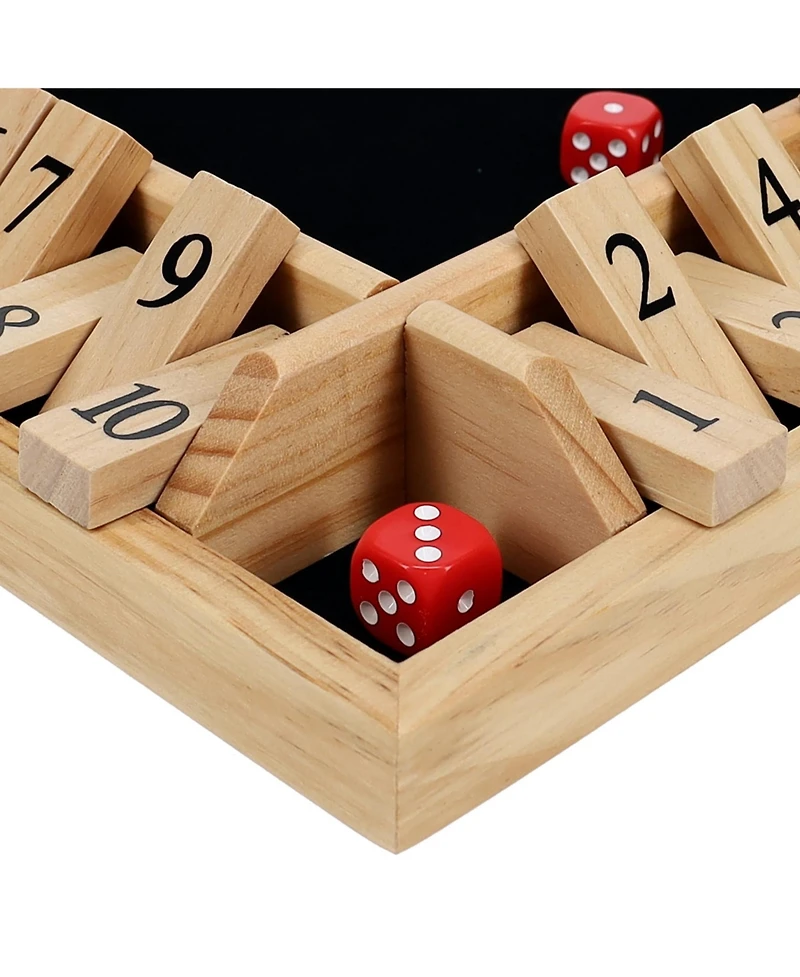 Pacific Shore Games 4 Player Shut the Box Dice Board Game with Natural Wood - 12 in.