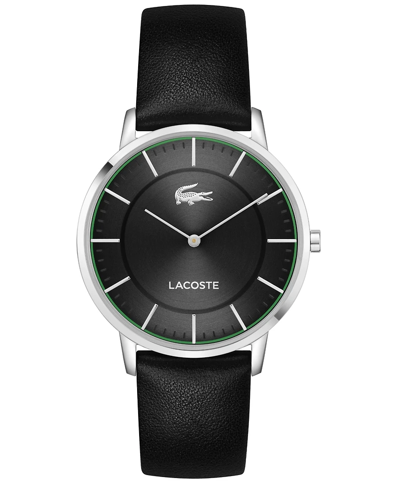 Lacoste Men's Crocorigin Black Leather Strap Watch, 40.5mm