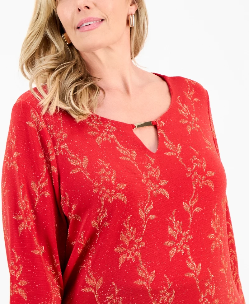 Jm Collection Plus Metallic Jacquard 3/4-Sleeve Top, Macy's Exclusive