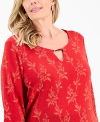 Jm Collection Plus Metallic Jacquard 3/4-Sleeve Top, Macy's Exclusive