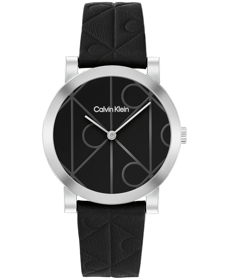 Calvin Klein Women's Ck Monogram Black Leather Strap Watch 32mm