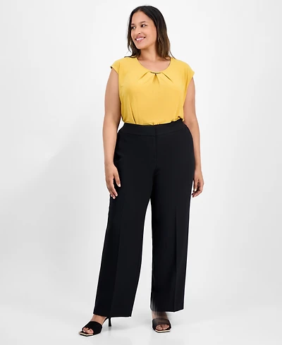 Kasper Plus Mid-Rise Stretch Crepe Wide-Leg Pants