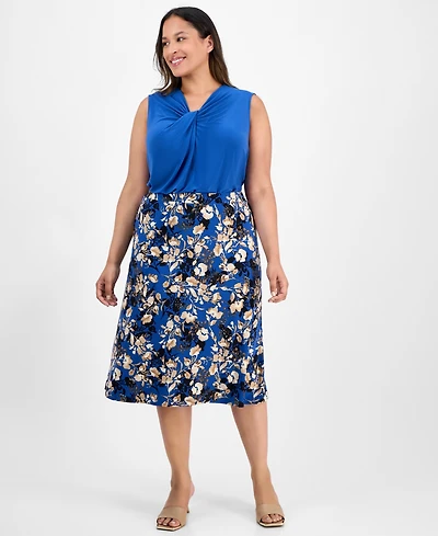 Kasper Plus Floral-Print Midi Skirt