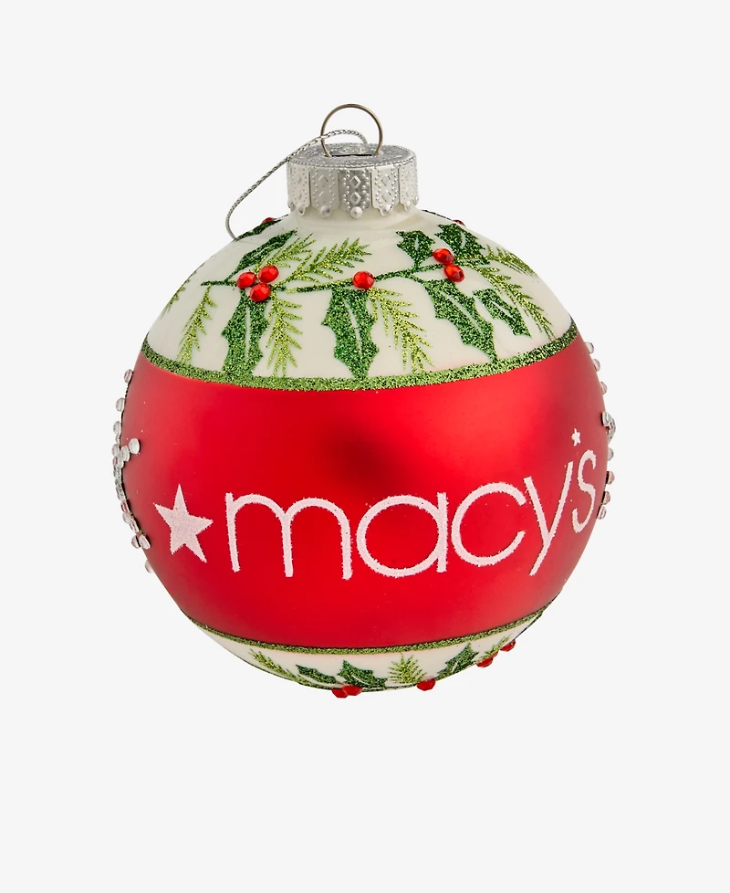 Holiday Lane Macy's 2025 Glass Holly Ball Ornament, Macy's Exclusive