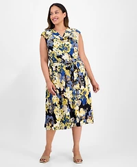 Kasper Plus Floral Print Cowlneck Dress