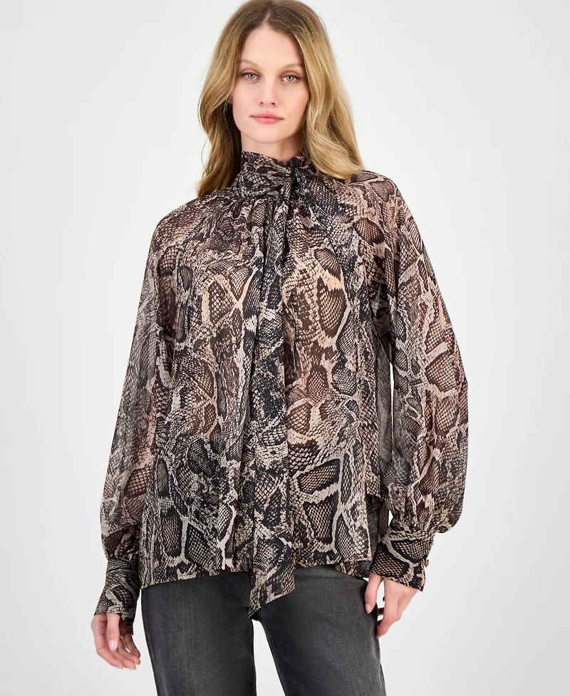 Guess Women's Audrine Printed Tie-Neck Blouse