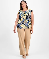 Kasper Plus Sleeveless Pleat-Neck Blouse