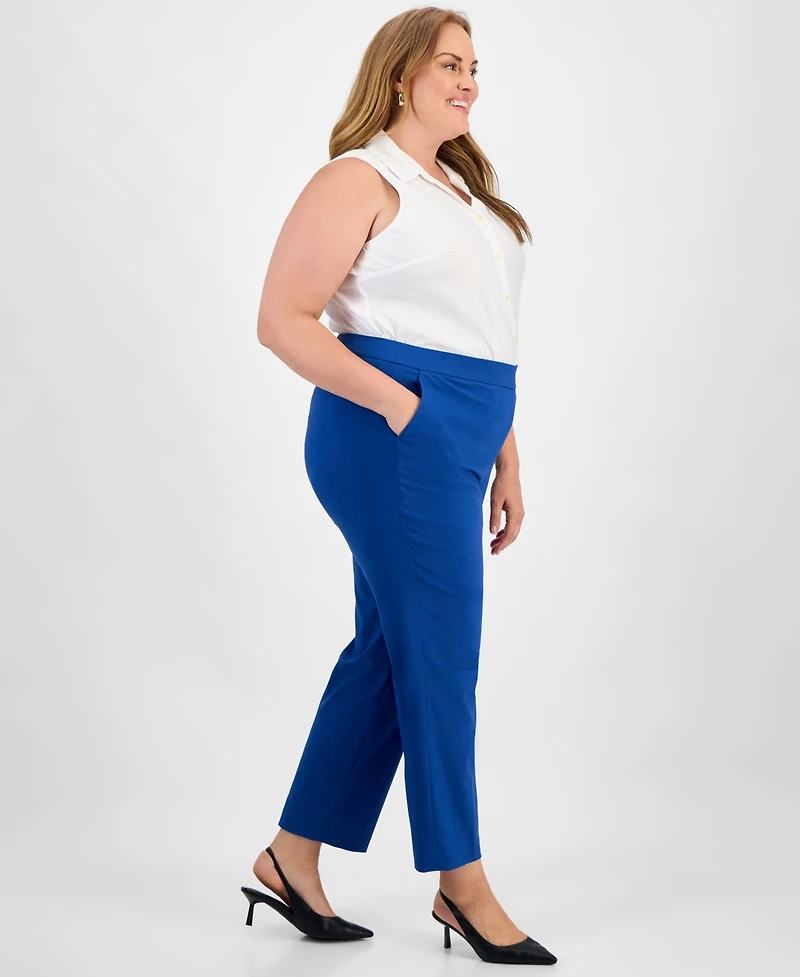 Kasper Plus High Rise Straight Leg Pull-On Pants
